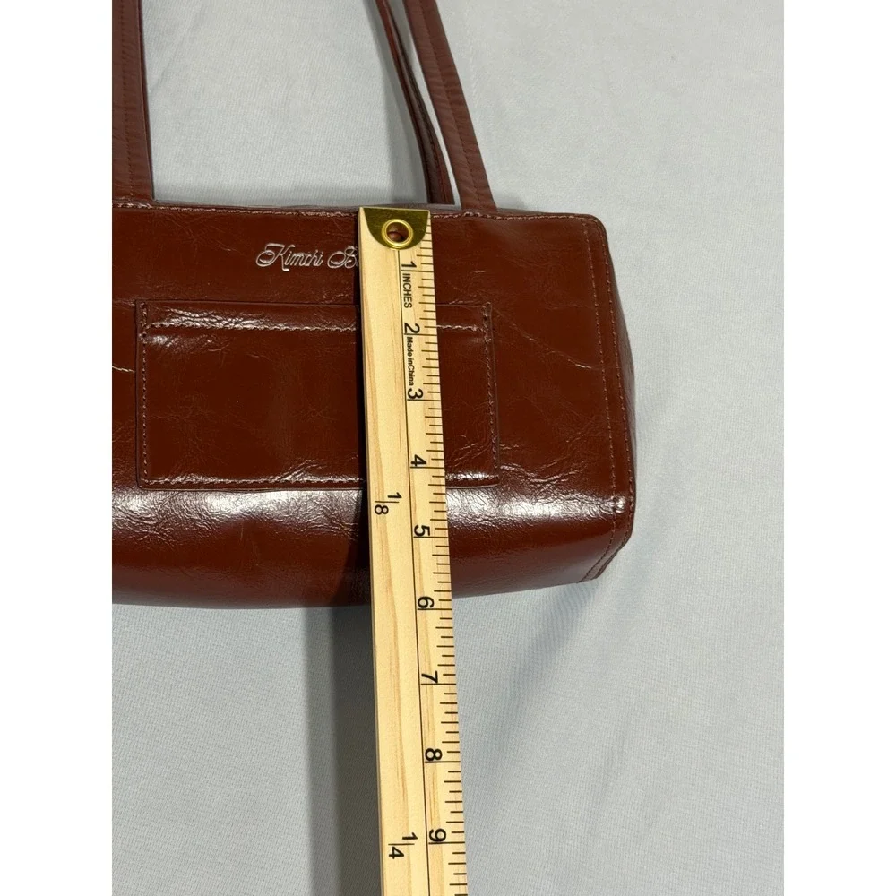 Kimchi Blue Brown Faux Leather Bow Shoulder Bag Glossy Baguette Purse Urban Outf